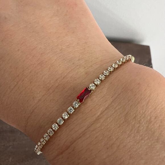 Adjustable rhinestone and ruby tone studded gold simple elegant bracelet - Picture 3 of 4